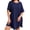 C1-Navy Blue, variant on Women's Plus Size 2 Piece Outfits, Black 1X Short Sleeve Side Split Tunic Tops and Biker Shorts Sets, Summer Maternity Friendly Lounge Set Pajamas