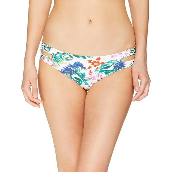 Roxy Women's Standard Solid Softly Love Reversible 70s Bikini Bottom, Bright White Floral Soiree, S