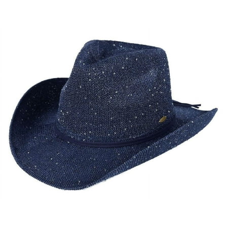 C.C Sparkly Sequin Cowboy Hat with Suede String Trim, Navy