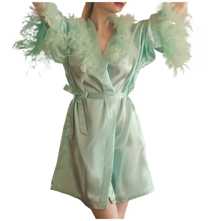 Women's Satin Robe, Bathrobe for Bride Long Bridesmaids Dressing Gown Wedding Party Patchwork Sleepwear Green M