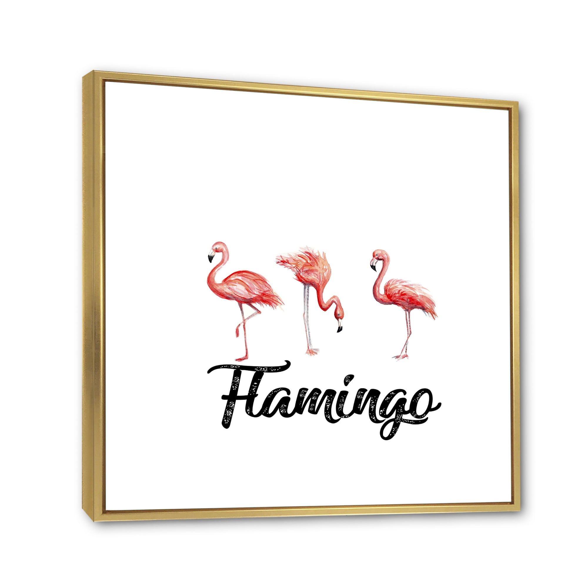 Designart 'Three Flamingos On White' Farmhouse Framed Canvas Wall Art Print