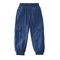 thumbnail image 4 of BRGZLK Toddler Boys Girls Barrel Pants Solid Color Elastic Waist Lightweight Cargo Long Pants Kids Casual Fashion Jogger Pants with Pockets Blue 5-6 Years, 4 of 9