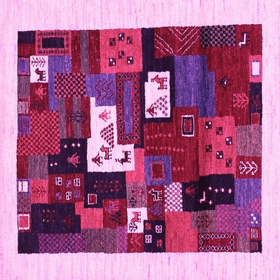 Ahgly Company Indoor Square Abstract Pink Contemporary Area Rugs, 4' Square