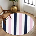 thumbnail image 3 of Pink Navy Blue Striped Large Area Rugs for Bedroom Living Room, Soft Non Slip Carpet Bedside Rug, Farmhouse Stripe Art Round Floor Cover Kitchen Accent Rug 5' for Dining Room/Office, 3 of 9