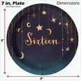 thumbnail image 3 of Havercamp Sweet 16th Birthday Party Pack for 16 Guests; Plates, Napkins and 2 Balloons with Deluxe Foil Printing. Stars, Moons and Gold Bling Starry Night Design on Dark Blue Ombre Sky., 3 of 6