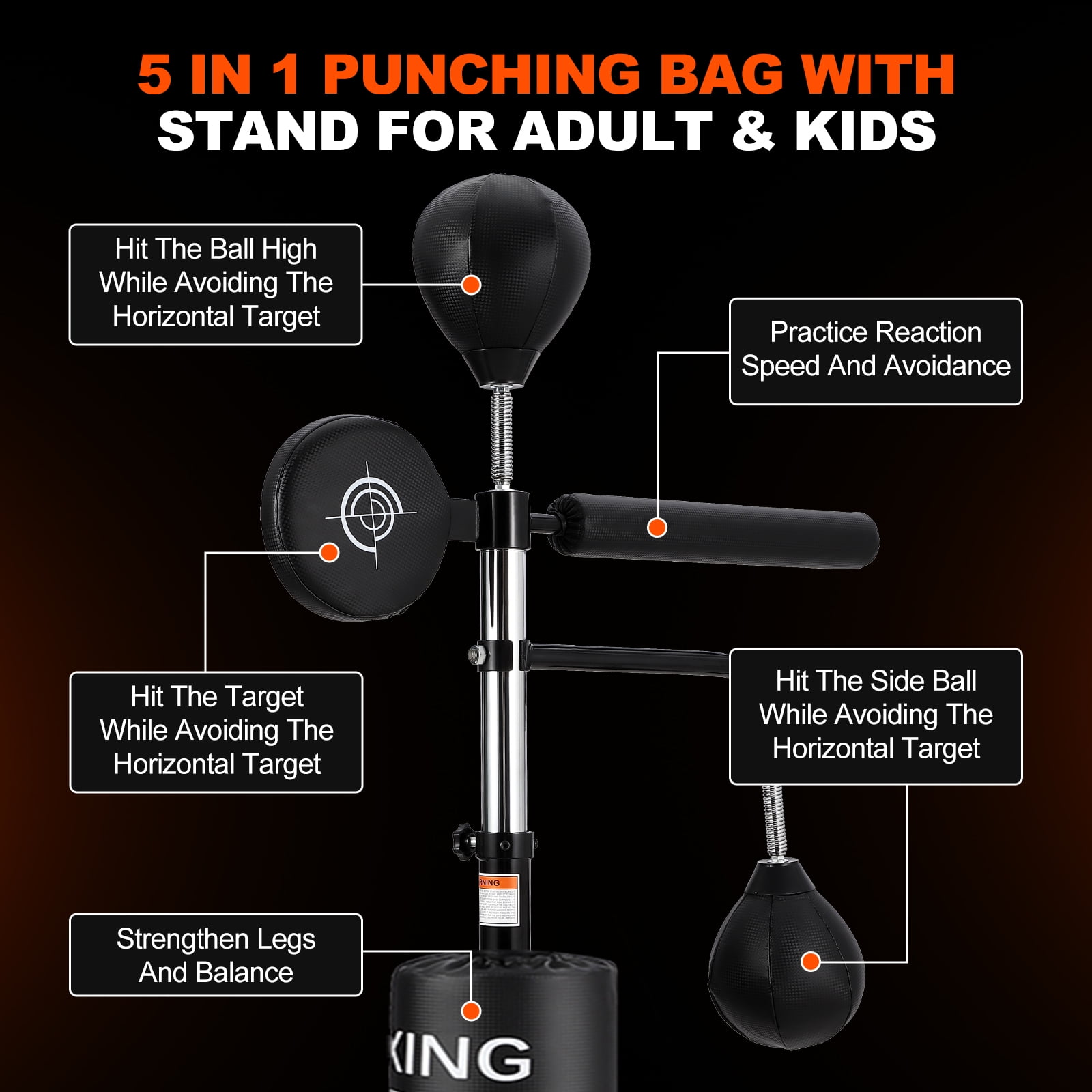 Yiwa Adults Teens Freestanding Punching Bag Set with Stand, 2 Speed Bag, 360° Relax Bar, Hitting Target