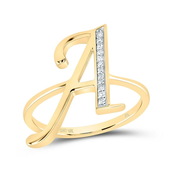 10kt Yellow Gold 1/20 Cttw Diamond Initial "A" Ladies Wedding Engagement Anniversary Ring, Women Size: 5-9
