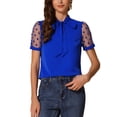 thumbnail image 1 of INSPIRAR CHIC Blusa de Manga Corta de Malla con Cuello de V y Lazo para Mujeres XL Azul Real, 1 of 6