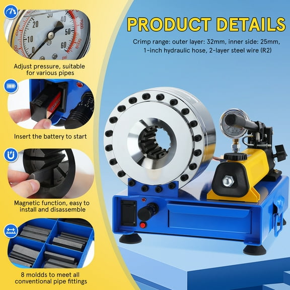 Hose Crimper with 8 Sets of Dies High Pressure Hydraulic Hose Crimping Handheld Hydraulic Hose Crimping Tool
