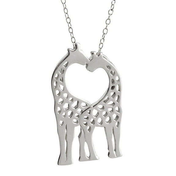 Sterling Silver Kissing Giraffes Necklace, 18"