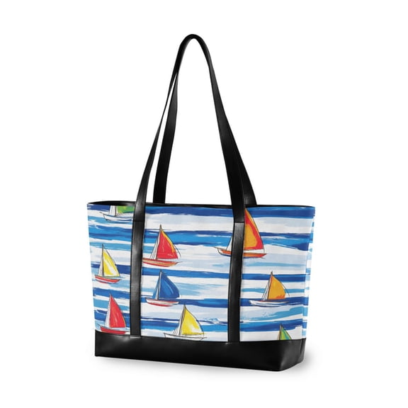 FORMRS Canvas Laptop Tote Bag for Women with 15.6" Computer Compartments Shoulder Handbag, Orange Sailboats
