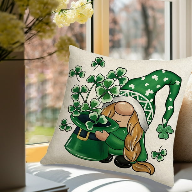 Decoración del hogar, decoración de habitaciones, decoración de paredes. Fundas de almohada del Día de San Patricio de 43 x 43 cm con tréboles verdes de la suerte, juego de fundas de almohada rectangu