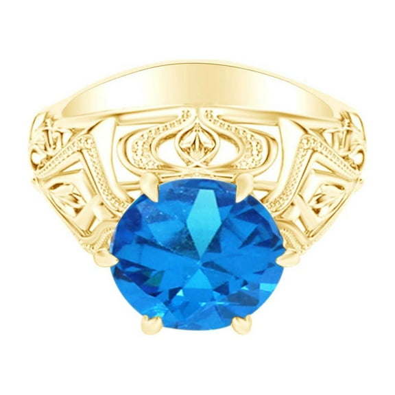 AFFY 2 Carat Round Shape Simulated Blue Topaz Solitaire Engagement Ring 14K Solid Yellow Gold Ring Size-5