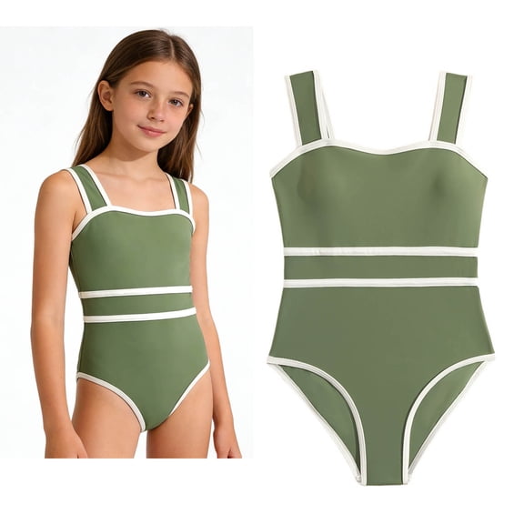 Girls 1 Piece Swimsuits Sleeveless Bathing Suit Quick Dry Swimwear with Padded Swimsuits for Girls 11-12 Years