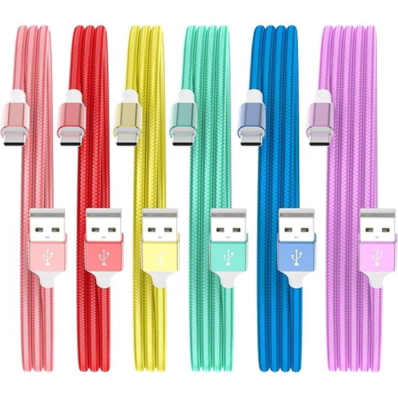 ccwmincc USB C Charger Cable, 6Pack 3/3/6/6/6/10FT 3.1A Type C Charger Fast Charging Braided USB A to USB C Cords for iPhone 17/16/15 Pro Max, Samsung S23 S22 S21, Pixel 6/7/8, Huawei, PS5,More