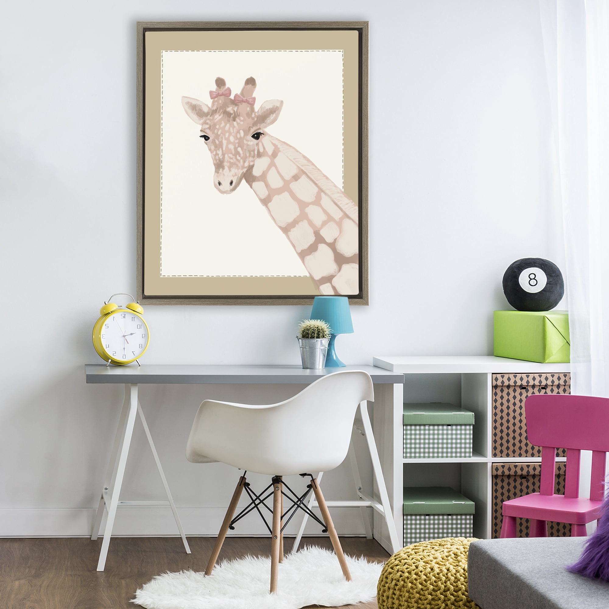 Stupell Industries Sweet Giraffe with Bows Brown Framed Floater Canvas Wall Art, design by Sadie Harper