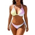 thumbnail image 2 of Swimsuit Bikini, 2 Piece Swimsuit for Women, Full Coverage Bikini, Two Piece Triangle Bikini Sets for Women String Bathing Suit Halter Top With Side Tie Bikini Bottom, White 3XL, 2 of 5