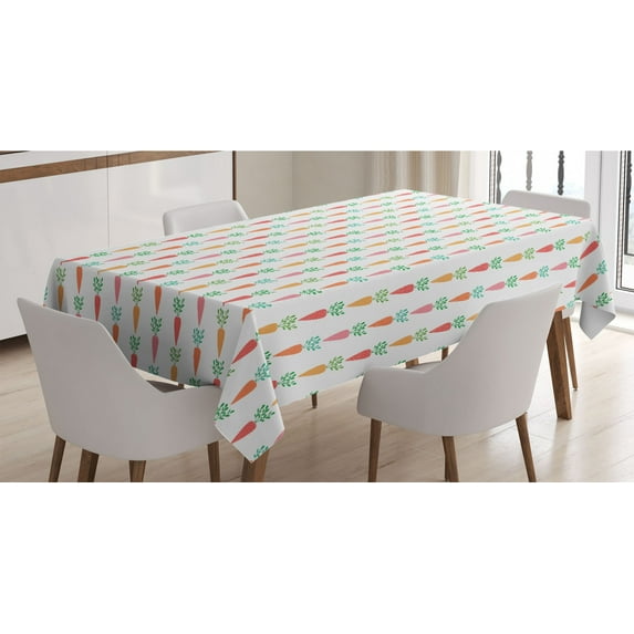 Carrots Tablecloth, Repeating Vegetables Aligned on a Plain Backdrop, Rectangle Satin Table Cover Accent for Dining Room and Kitchen, 52" X 70", White Multicolor, by Ambesonne