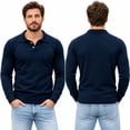thumbnail image 2 of Smawell Men's Polo Sweater, Long Sleeve Knit Pullover with Ribbed Cuffs for Business Casual Wear, Navy Blue, 2 of 7