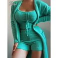 thumbnail image 2 of Joskaa-Pijama de terciopelo liso para mujer, conjunto de 3 piezas, abrigo de manga larga, camiseta sin mangas y pantalones cortos, ropa de casa de lana suave y cálida, pijamas de Navidad, 2 of 4