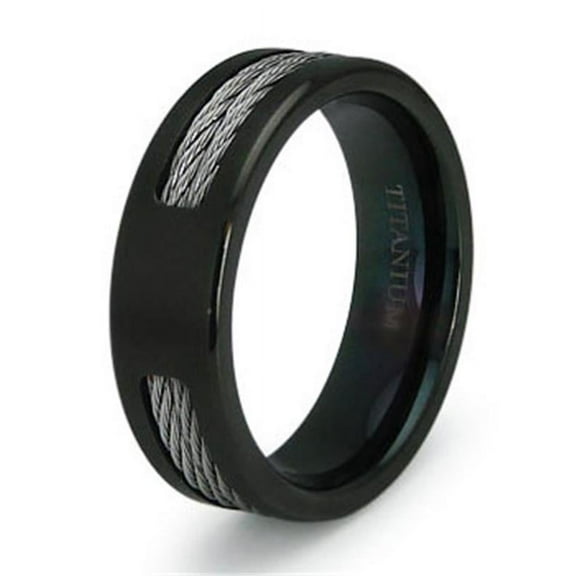 Titanium Kay Black Titanium Double Cable Comfort Fit Mens Wedding Band Ring Sz 10.0