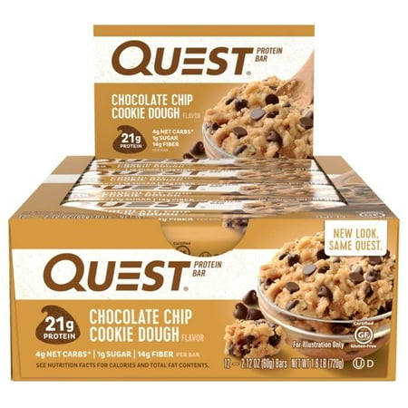 Quest Protein Bar, Chocolate Chip Cookie Dough, 21g Protein, 12 (Best Price On Quest Protein Bars)