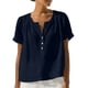 thumbnail image 2 of Craaazy Women's Casual V Neck Blouse, Solid Color Short Sleeve Cotton Linen Top, Loose Fit Comfy Henley Tunic for Daily Wear Gifts, 2 of 9