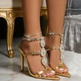 thumbnail image 2 of Women's Stiletto High Heel Sandals Sparkly Rhinestone Strappy Gladiator Sexy Pointed Open Toe Dressy Shoes Gold Size 7, 2 of 5