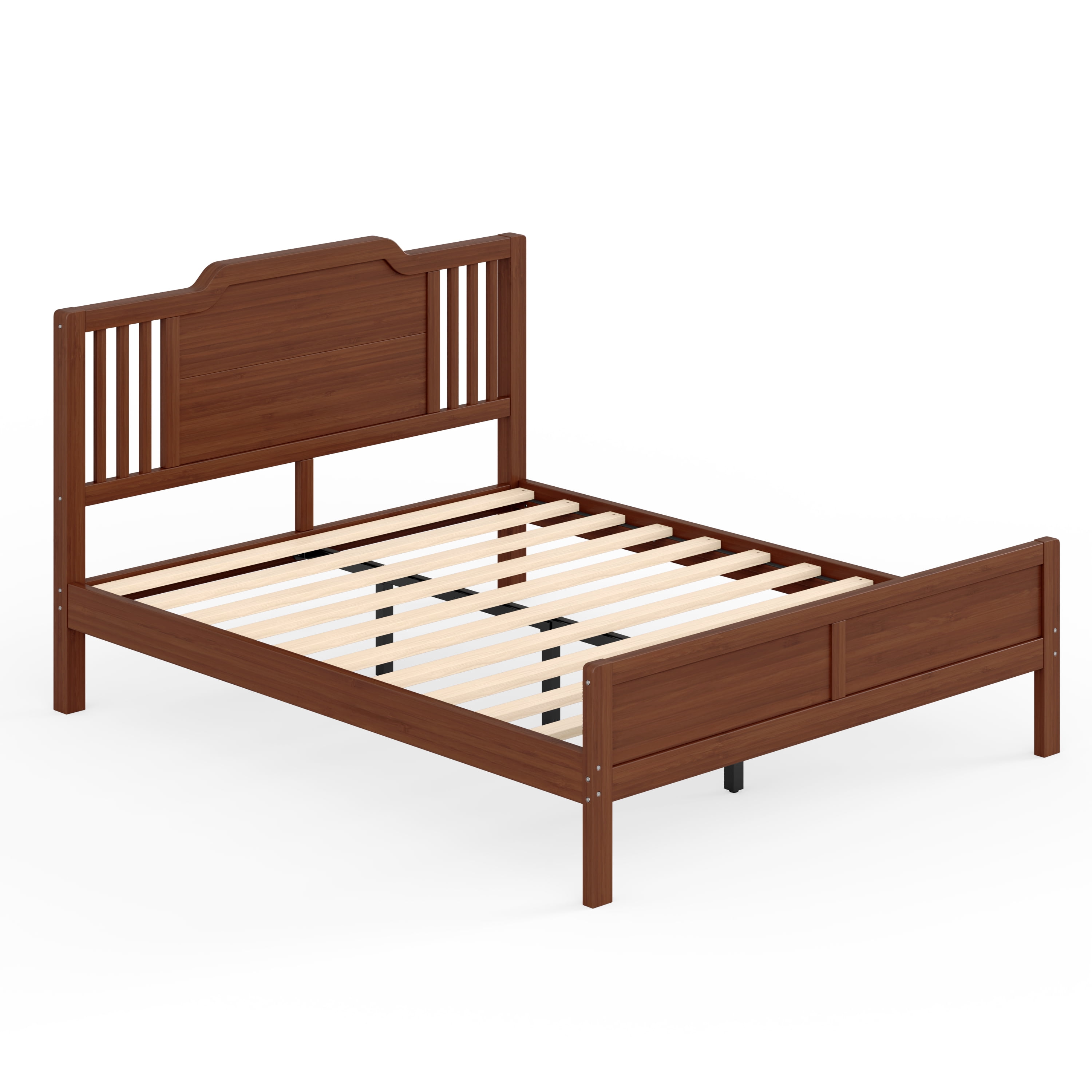 Leumius Full Size Platform Bed with Tall Headboard, Solid Wood Bed Frame with Support Slats for Bedroom,Guest Rooms, Apartments,Easy Assembly,Brown