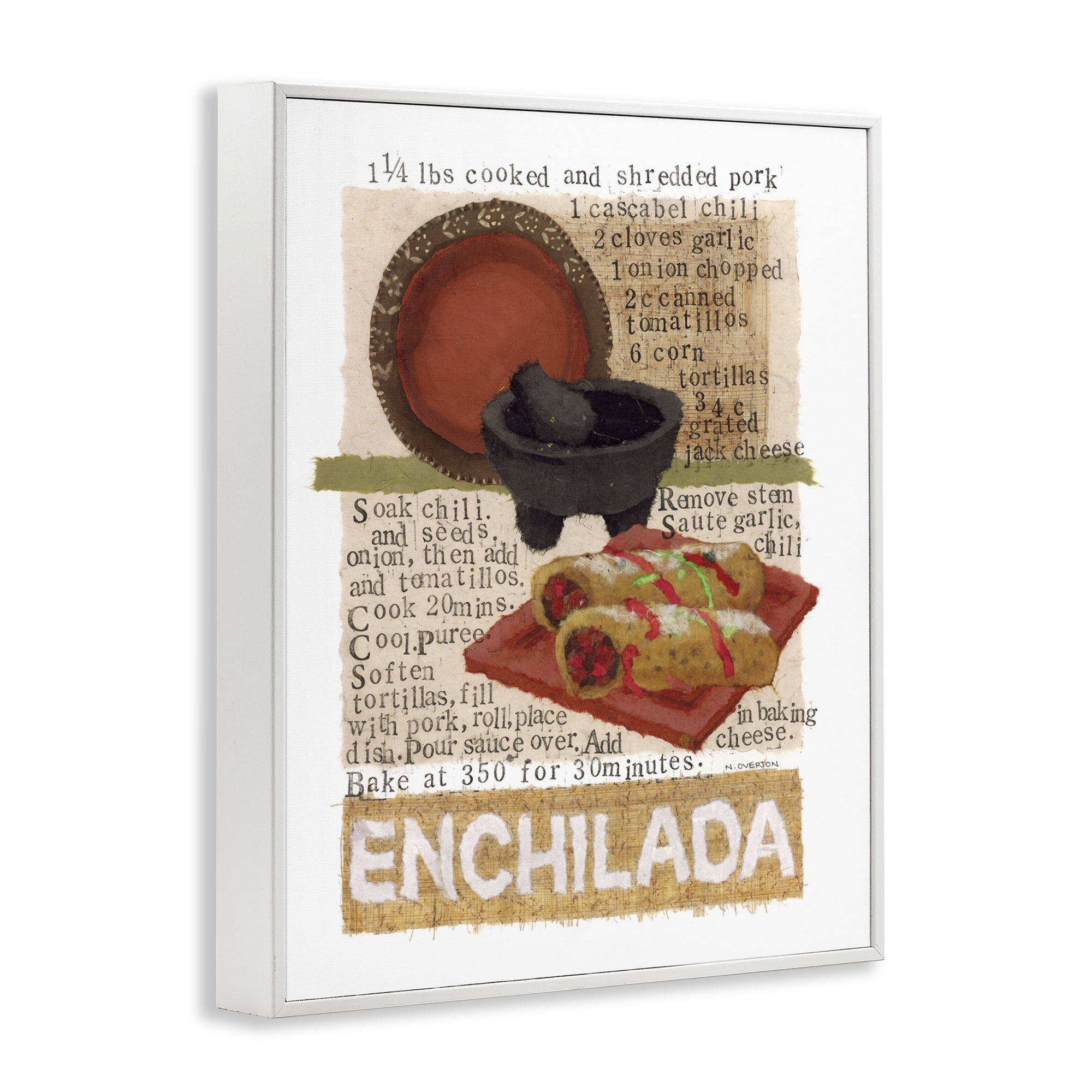 Stupell Industries Mexican Enchilada Recipe Food & Beverage Painting White Framed Art Print Wall Art, 16 x 20