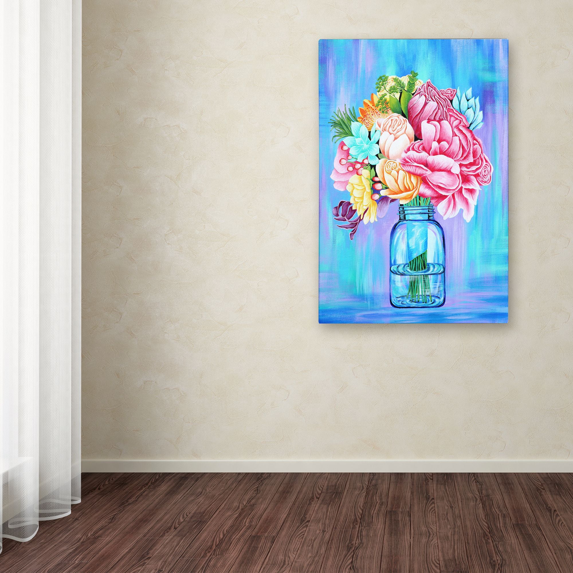 Trademark Fine Art 'Colorful Flowers In Mason Jar' Canvas Art by Michelle Faber