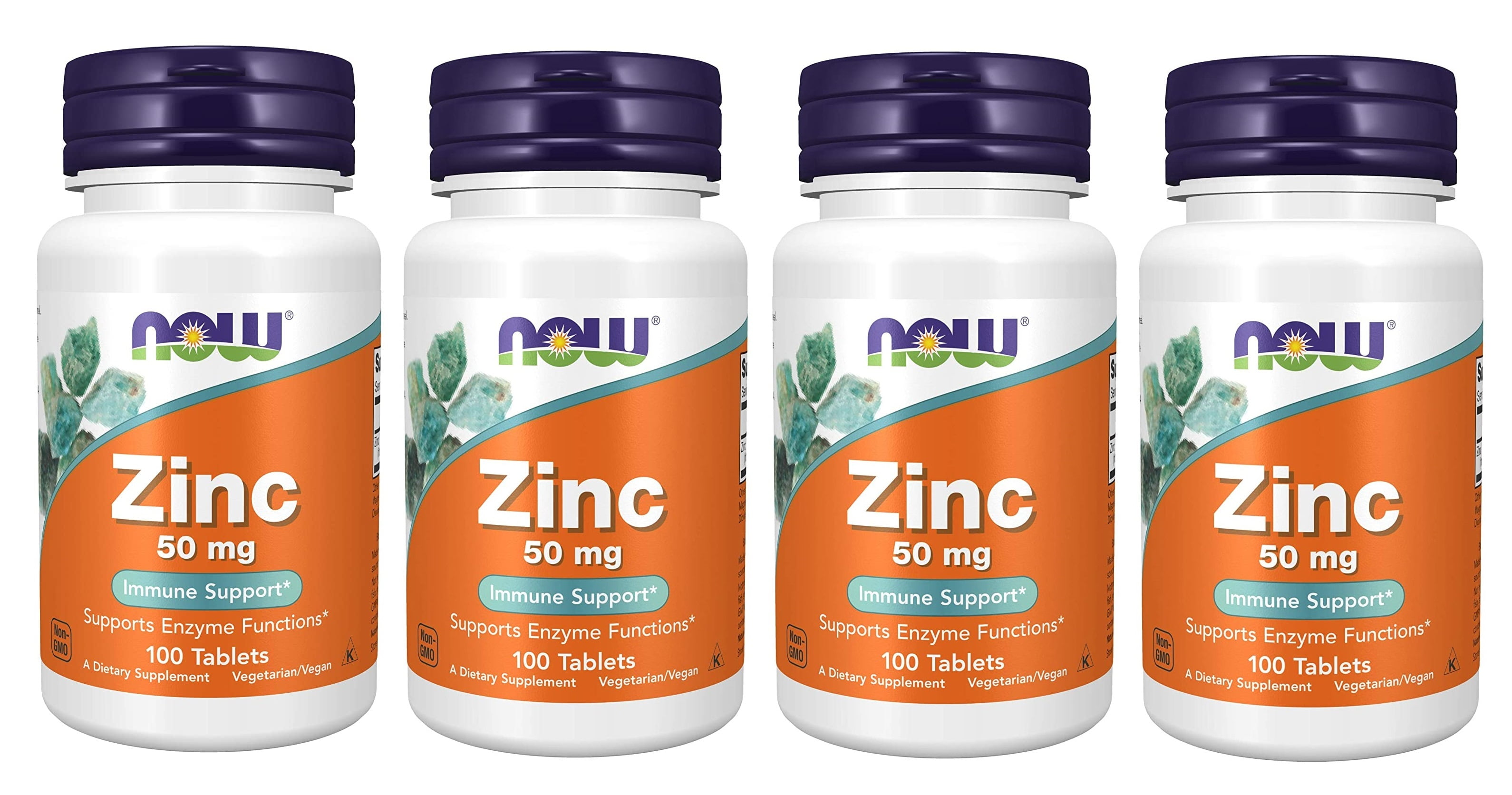 Now Foods ZINC 50mg 100 TABS, 4 Packs