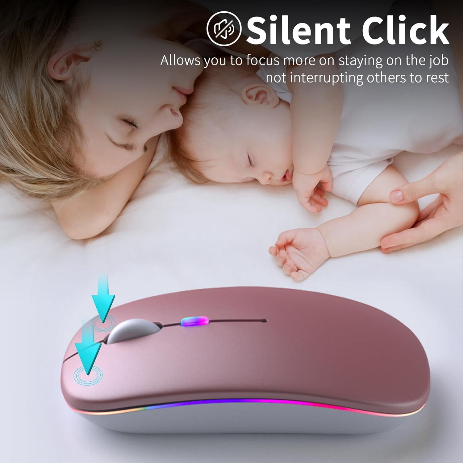 Wireless Bluetooth Mouse – Rechargeable, Silent, Dual Mode (Bluetooth 5.2 & USB) with LED Lights – Portable for Laptop, Desktop, & Tablet(Black)