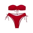 thumbnail image 4 of WREESH Womens Bandeau Bikini Sets High Cut Bikini Solid Color Swimwear Two-Piece Slim Swimsuit Bikini Straped Swimsuits Beach Bathing Suit Red, 4 of 6