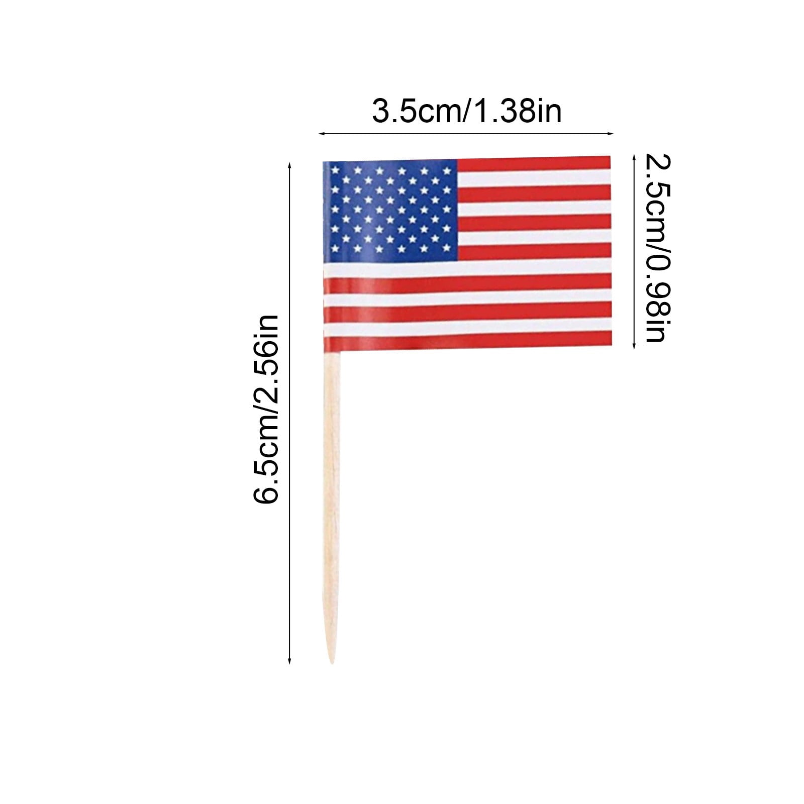 100 Toothpick Flags - Wooden Food Picks, Paper Flag Labels for Cake Dessert Snacks Drink Decoration, Independence Day Party Favors