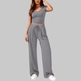 thumbnail image 4 of 2 Piece Sets for Women Summer Spring Lounge Set Matching V Neck Tops Wide Leg Pants Travel Outfits, 4 of 8