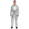 thumbnail image 2 of SiiRoh Metallic Shiny Coveralls for Men Long Sleeves Turn Down Collar Work Jumpsuit with Waistband Silver XXL, 2 of 4