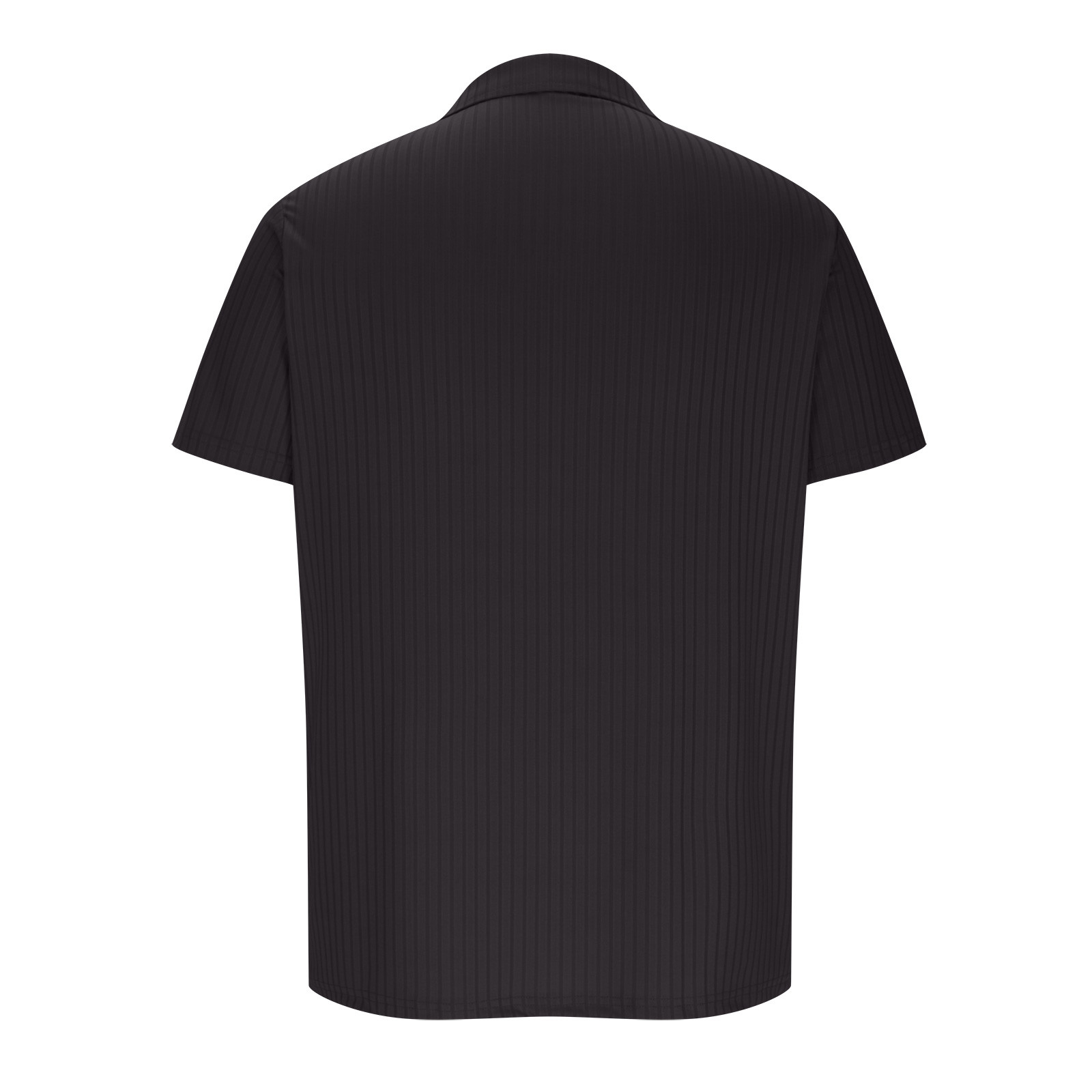 Men's Lapel V-Neck Vertical Striped Elasticity Shirts Slim Fit Short ...
