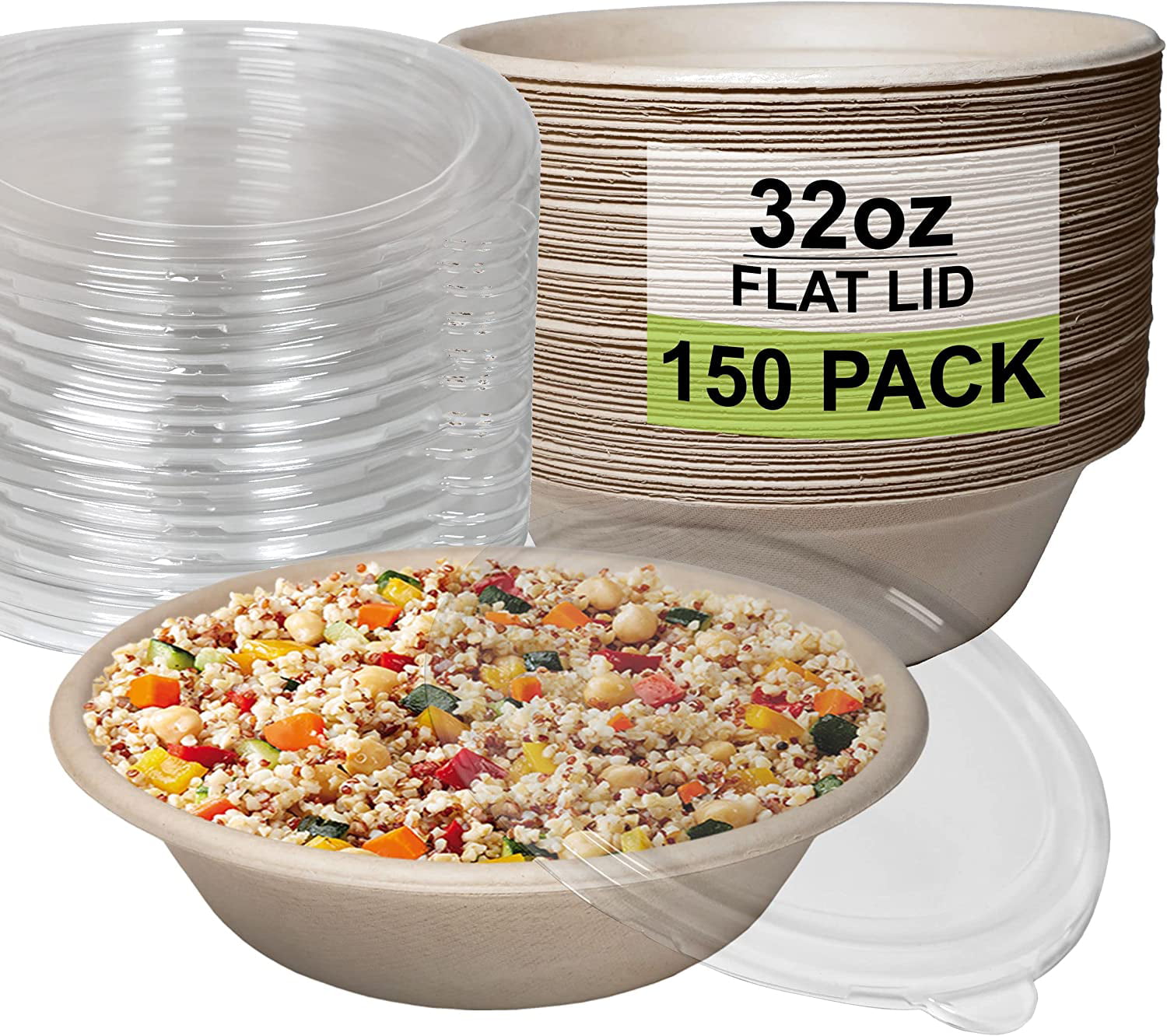 Renewable and Compostable Salad Bowls with Lids, 32 oz, Clear, Plastic,  50/Pack, 3 Packs/Carton - Zerbee