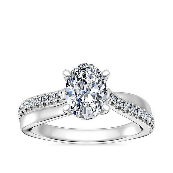 0.70 Carat Latest Design Oval Cut Natural Diamond Solitaire with Accents Ring for Engagement in Solid 14K White Gold Size 7