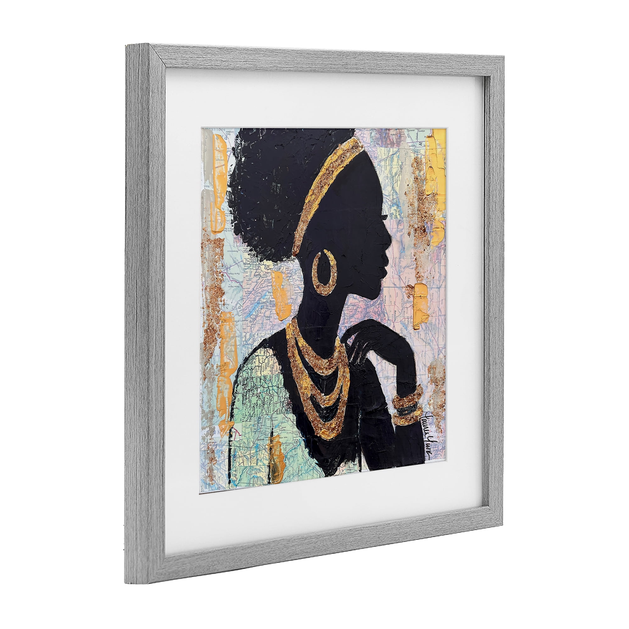Stupell Industries Jewelry Clad Girl Silhouette Gray Framed Print Under Glass, design by Lauren Luna