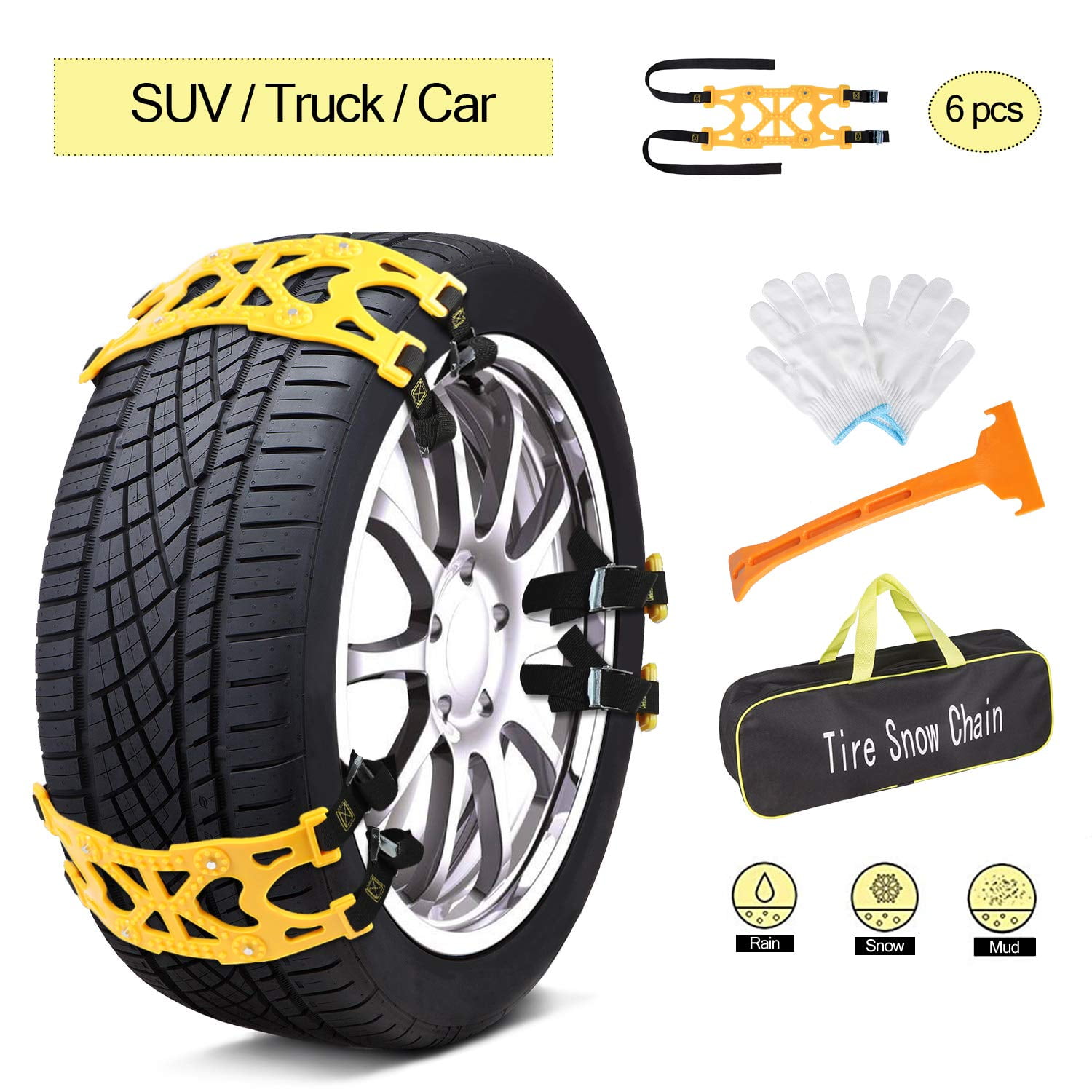 FD9D Universal Yellow TPU 5Pcs Tire Snow Chain Car Chains Anti-Skid Chains 