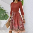 thumbnail image 4 of WTOBBY Women's Chic Floral Print Waistband Round Neck 3/4 Sleeve Dress, Flowy Midi Sundress with Comfort Fit for Daily Activities,Red 2XL, 4 of 5