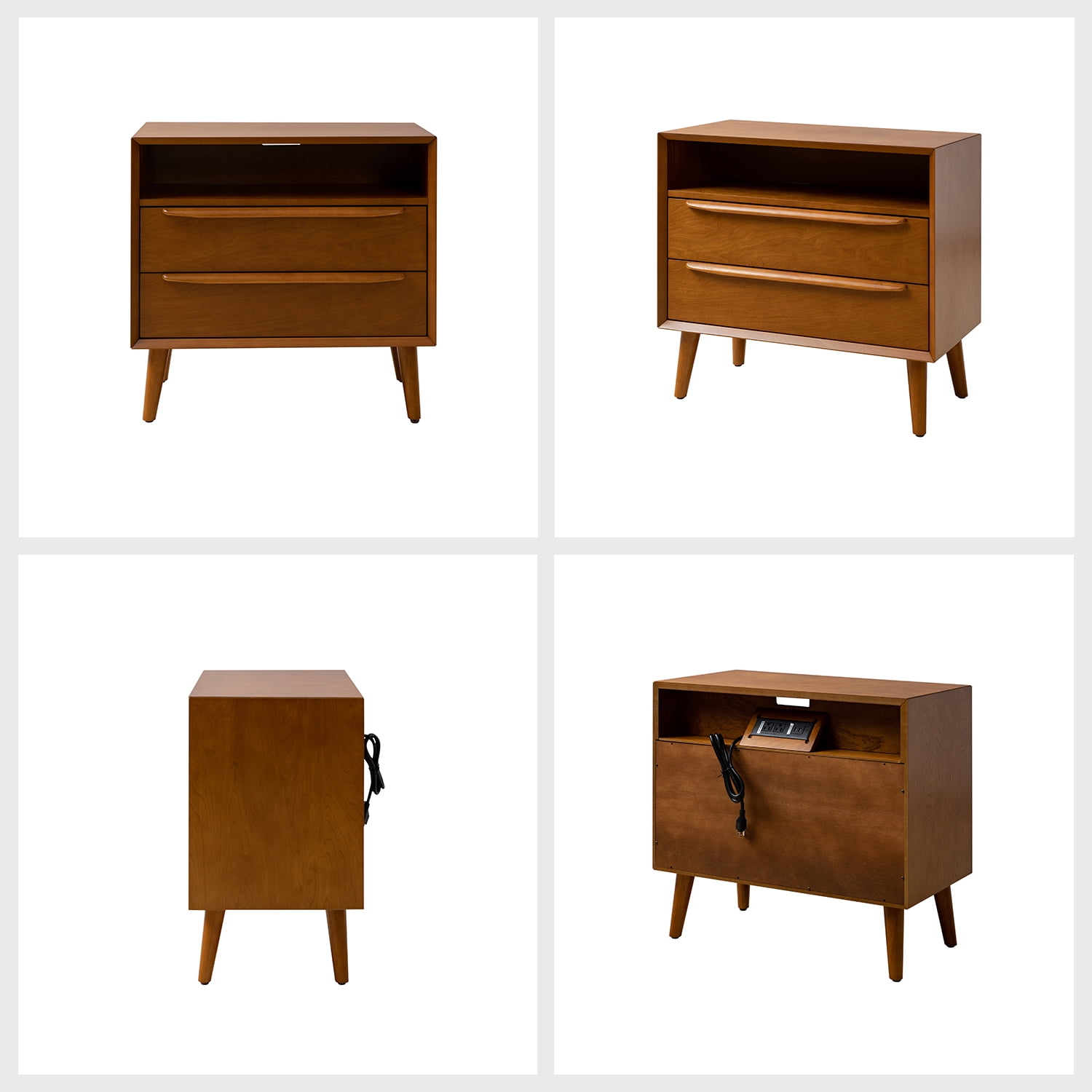 26" Tall 2-drawer End Table with Charging Station Table for Living Room Acron