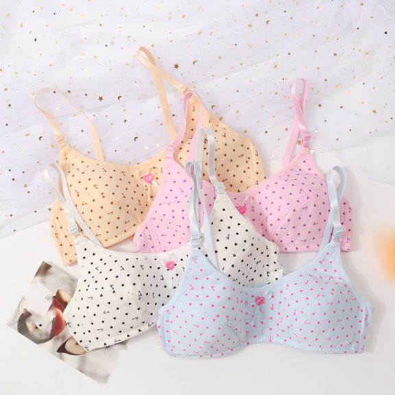 4 PCS Little Girl Bras Training Bra Breathable Cotton Bra Summer Lightly Adjustable Strap Wireless Comfortable Bralette, Multi-Pack, 32