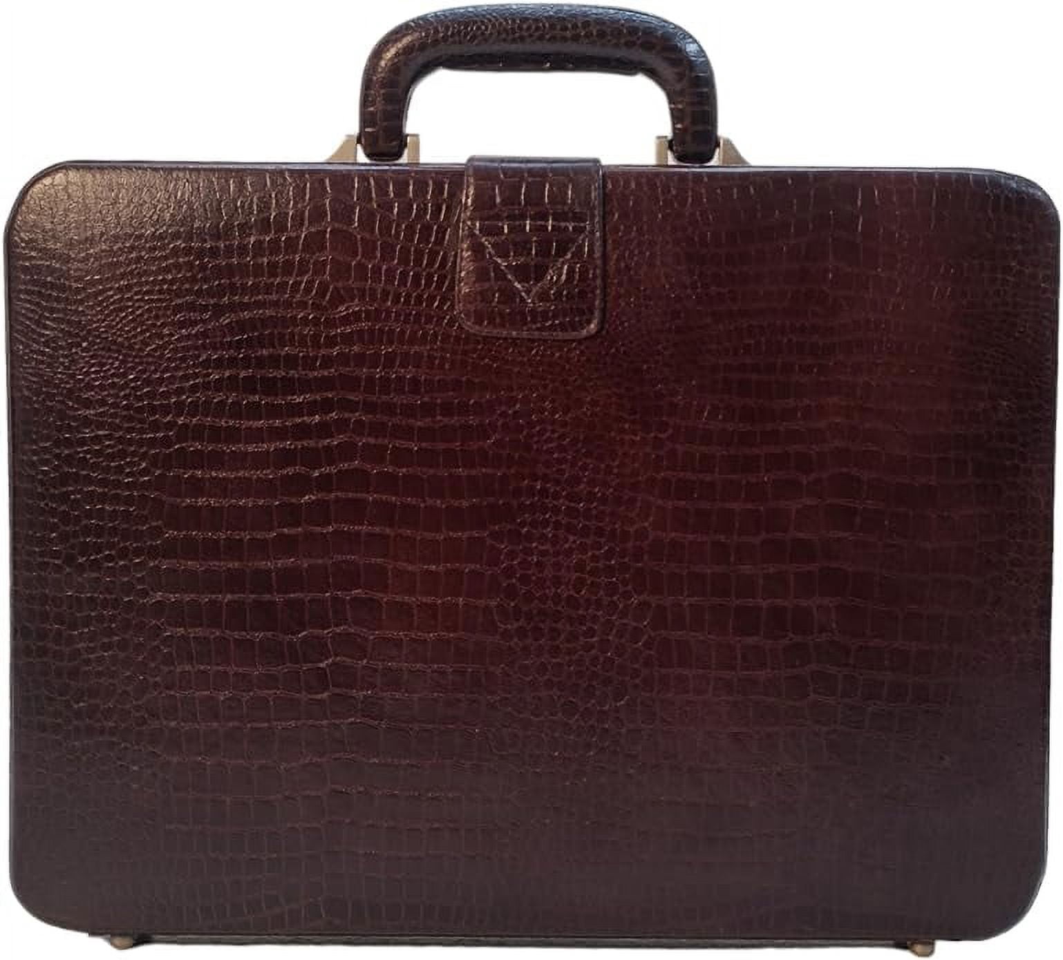 LINDSEY STREET Premium Look Genuine Leather Attache Briefcase for Mens Office Handbag 14 Inch Laptop Case (Brown)