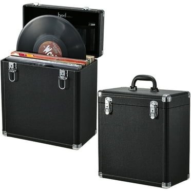 Joligrace Vinyl Record Storage Case LP Album Collection Display Box Organizer Holder with Mesh Bag, Black