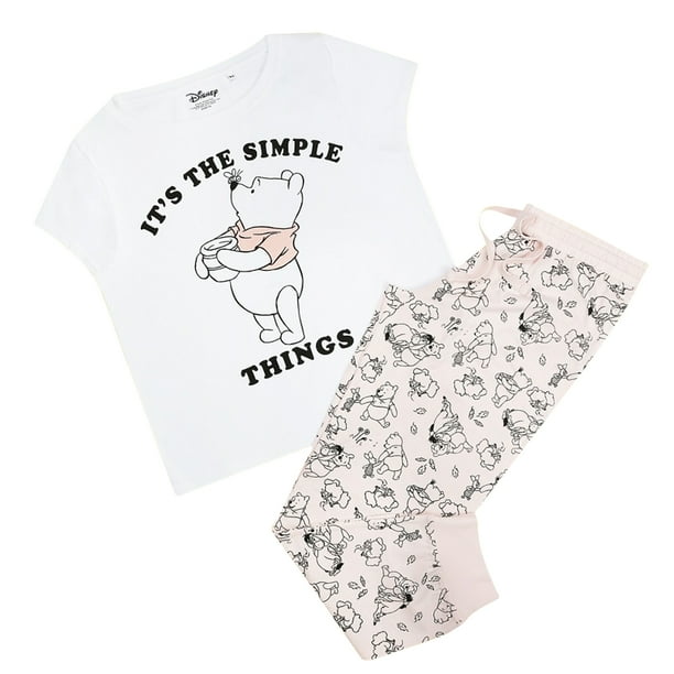 Winnie the Pooh - Set de Pijama Largo Its The Simple Things para Mujer (Blanco, Rosa, Negro)