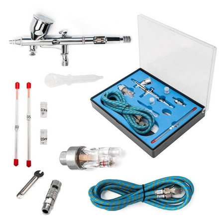 Zimtown 180K Double Action Airbrush Kit, Multi-purpose Air Brush Spray Gun, with 0.2mm/0.3mm/0.5mm Needles and 6FT Hose, for Makeup Tattoo Nail Art Car (The Best Tattoo Gun Brands)
