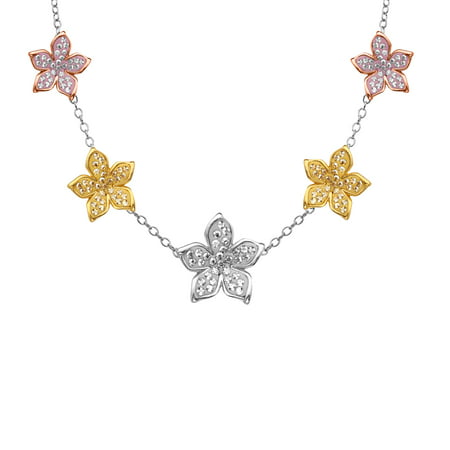 Luminesse Flower Station Necklace with Swarovski Crystals in 18kt Two-Tone Gold-Plated Sterling Silver
